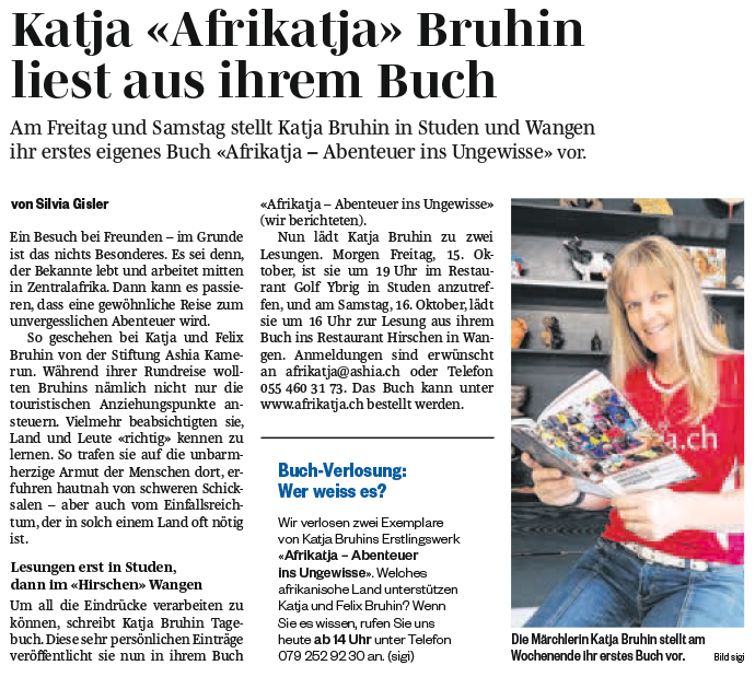 Afrikatja March Anzeiger Bericht Zeitung Buch Katja Bruhin
