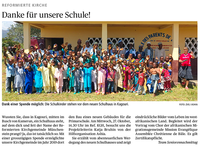 Zeitungsbericht Ashia Wochenblatt Birseck Dorneck