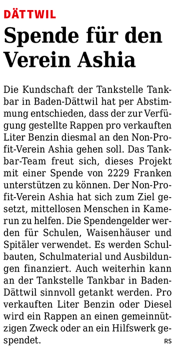 Rundschau Süd Zeitungsartikel Tankbar Ashia
