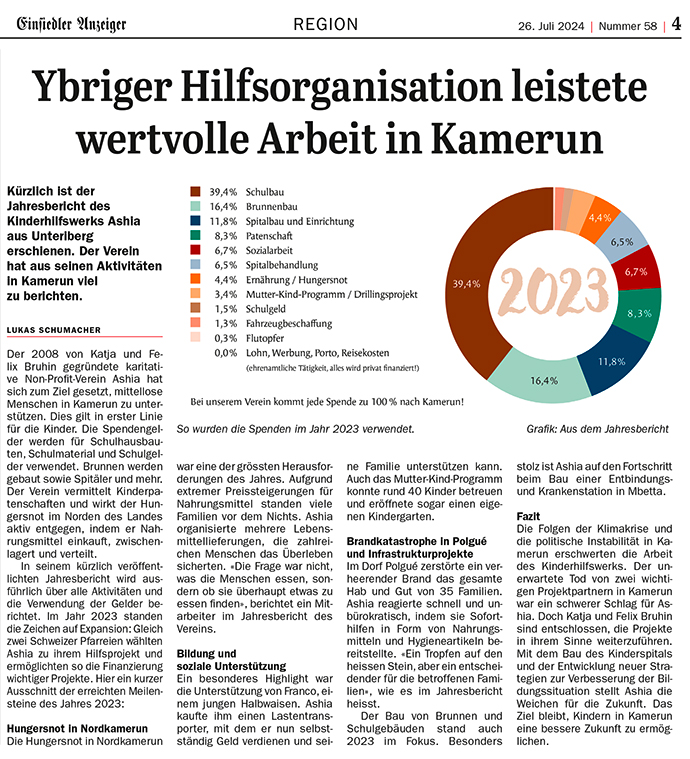 Kinderhilfswerk Ashia Einsiedler Anzeiger