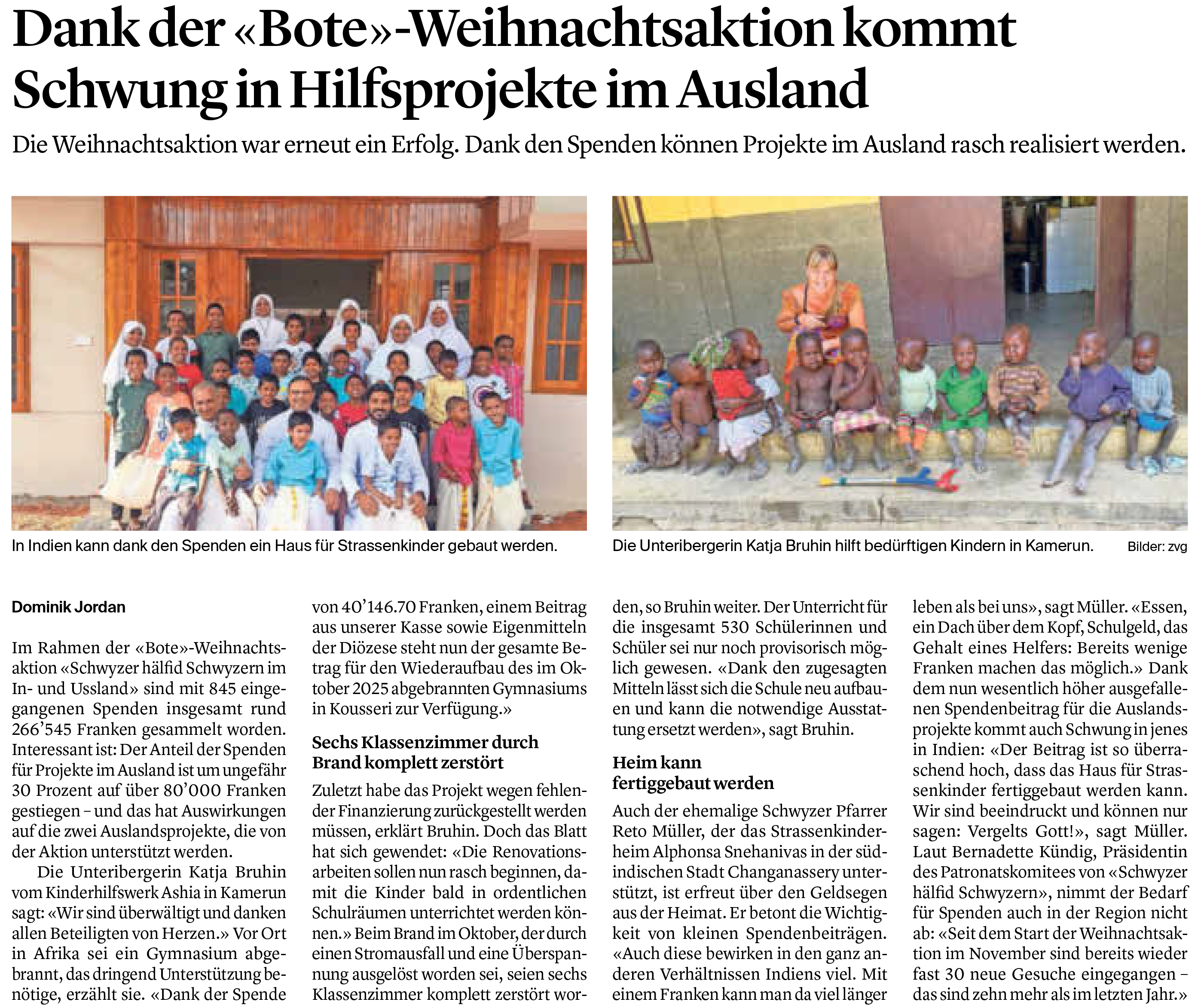 Bote der Urschweiz Weihnachtsaktion 2025 Spendensammlung