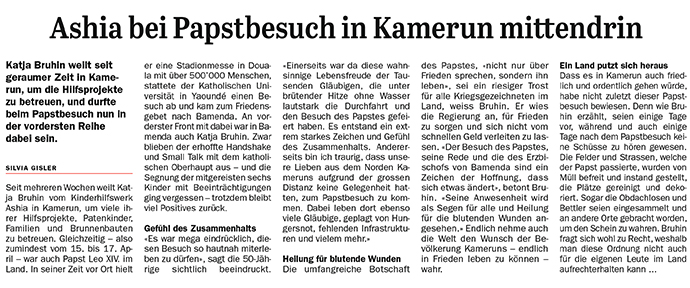 Einsiedler Anzeiger Papstbesuch Ashia Kamerun