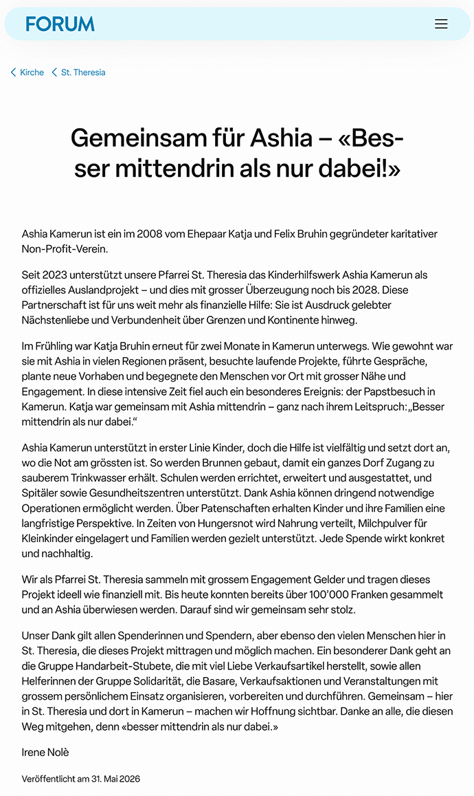 Forum Zürich Bericht Ashia