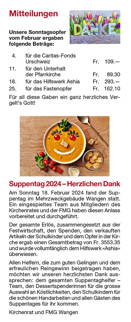 Pfarrblatt Wangen April 2024