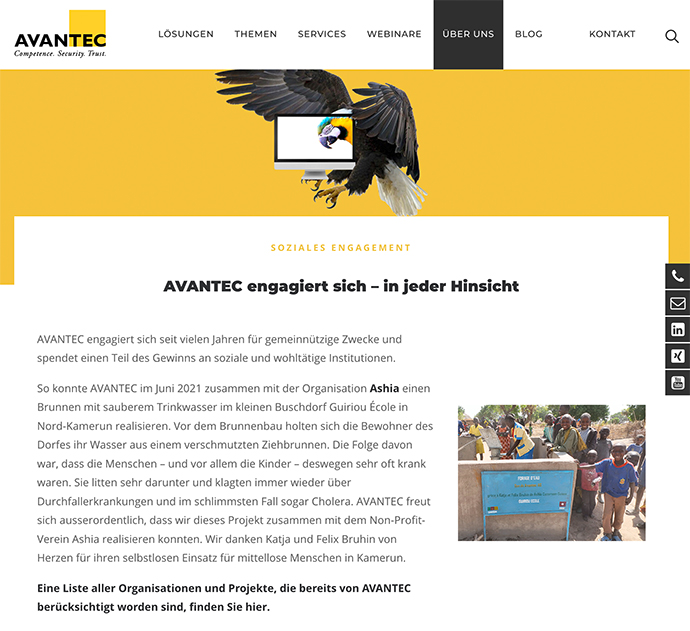 Avantec engagiert sich für gemeinnützige Zwecke