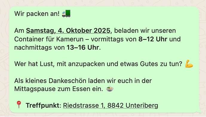 Wir brauchen Hilfe: Container beladen Unteriberg