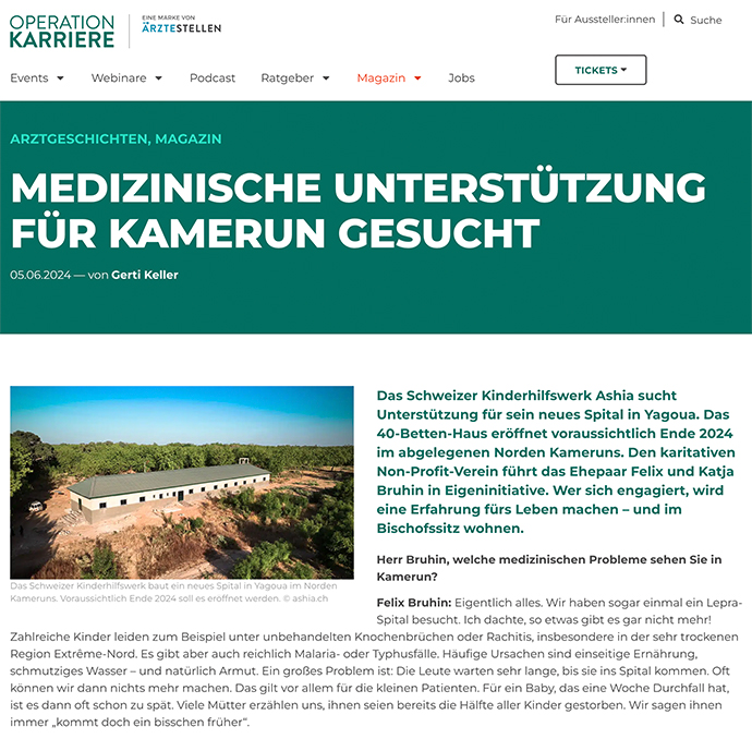 Operation Karriere, Medizinische Unterstützung gesucht Kamerun