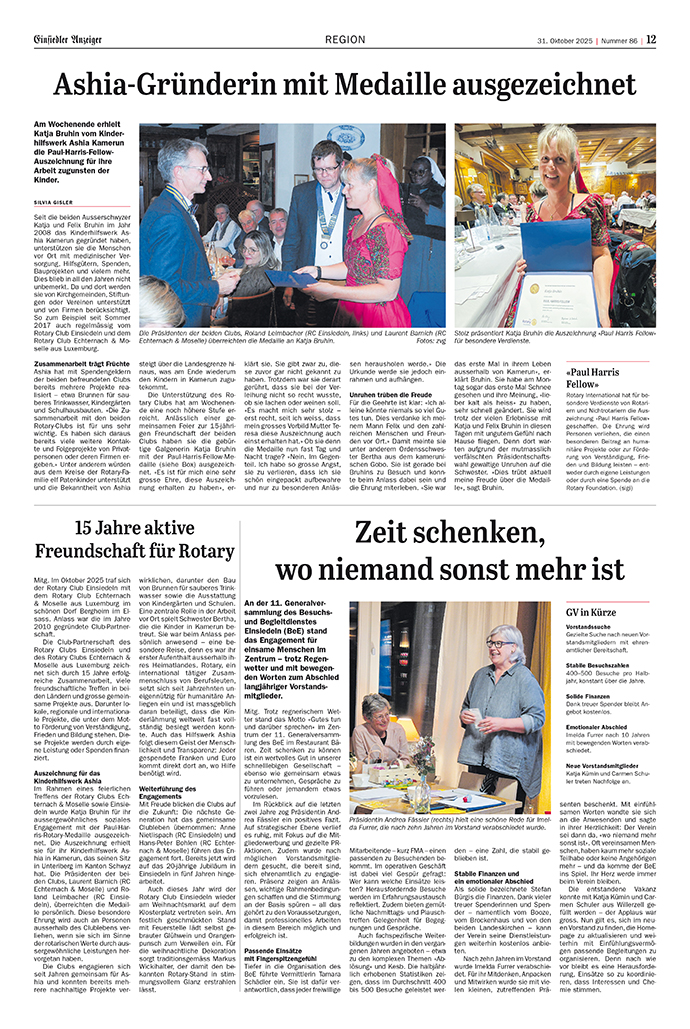 Einsiedler Anzeiger Rotary Paul Harris Fellow Ashia Kamerun