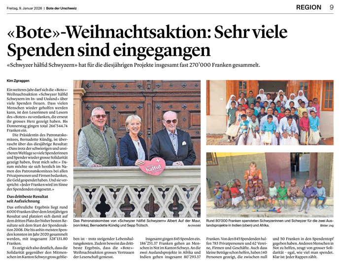 Bote der Urschweiz Weihnachtsaktion 2025 Spendensammlung