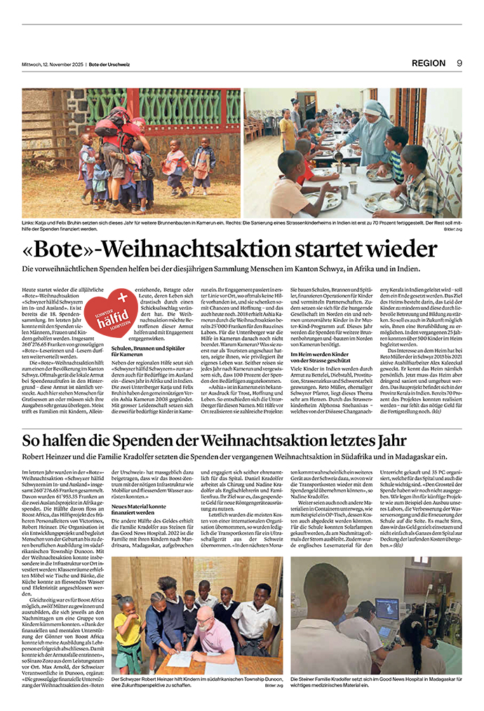 Bote der Urschweiz Weihnachtsaktion Zeitungsbericht