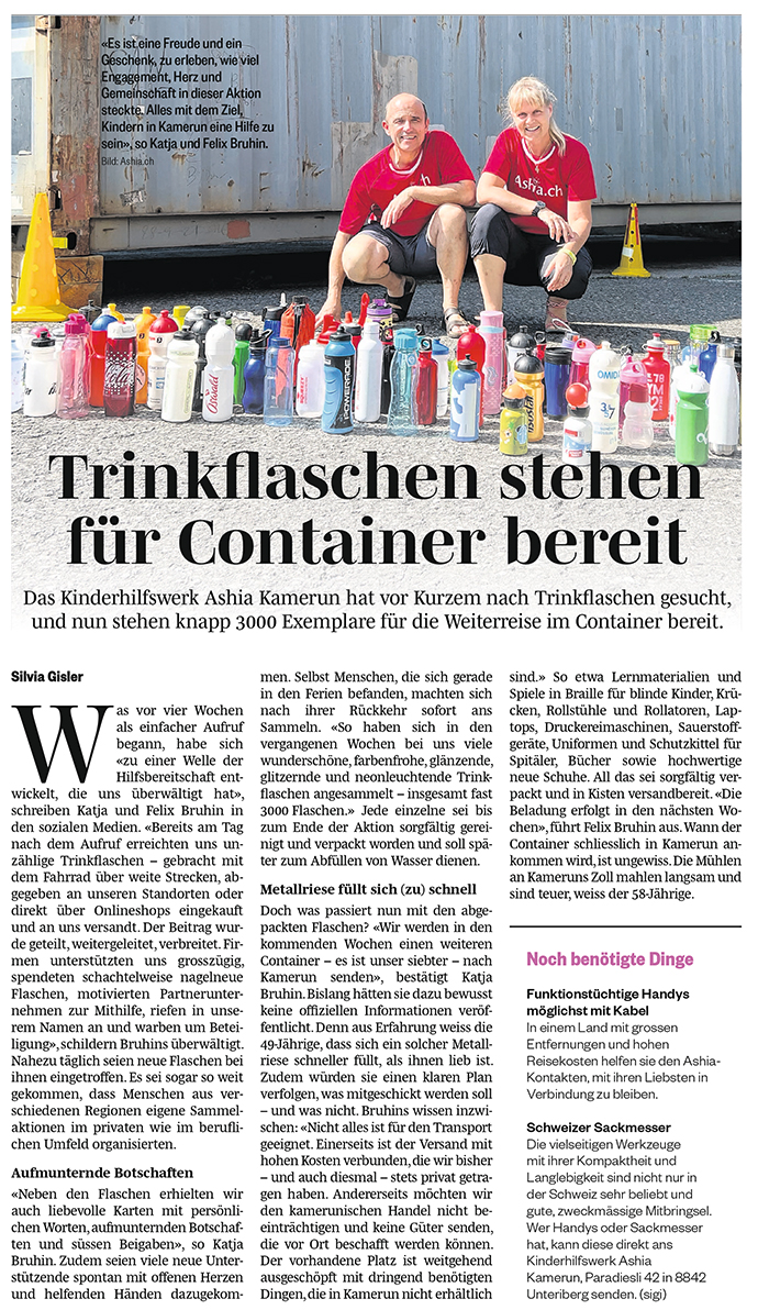 March-Anzeiger Höfner Volksblatt Hilfsgüter Trinkflaschen für Container Kamerun Afrika