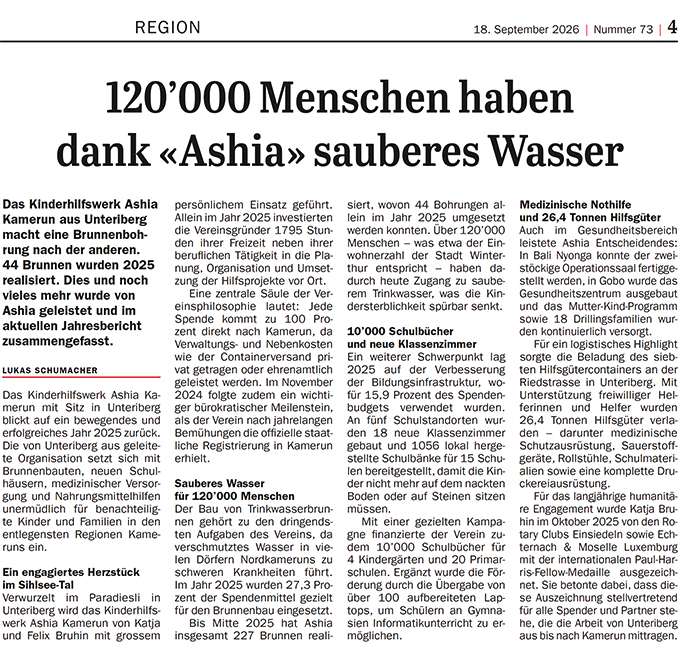 Einsiedler Anzeiger 120 000 Menschen haben in Kamerun sauberes Wasser
